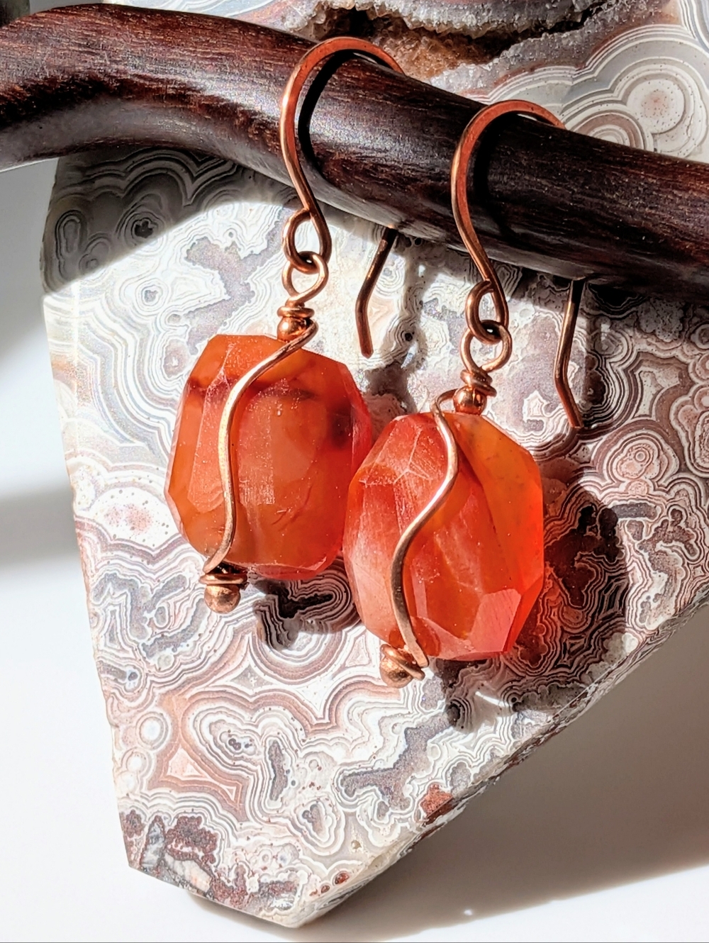 Bohemian Statement Earrings Artisan Copper Wire Wrap Dangle Drop
